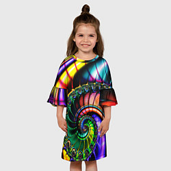 Платье клеш для девочки Фрактальный узор неоновый, цвет: 3D-принт — фото 2