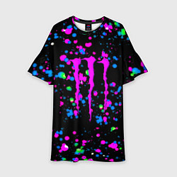 Платье клеш для девочки Monster energy неоновые краски, цвет: 3D-принт