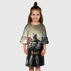 Платье клеш для девочки Бэтмен на фоне стены, цвет: 3D-принт — фото 2