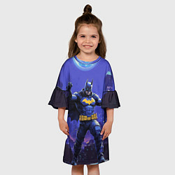 Платье клеш для девочки Бэтмен в стойке победителя, цвет: 3D-принт — фото 2