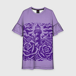 Платье клеш для девочки Маяк с розами и корабли, цвет: 3D-принт