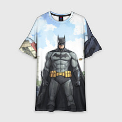 Платье клеш для девочки Бэтмен стоит на улице, цвет: 3D-принт