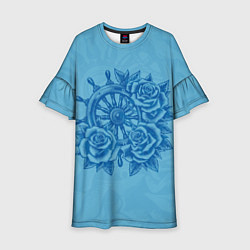 Платье клеш для девочки Штурвал и три розы, цвет: 3D-принт