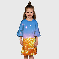 Платье клеш для девочки Золотые шарики на голубом фоне, цвет: 3D-принт — фото 2