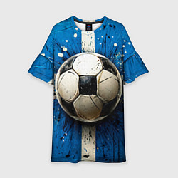 Платье клеш для девочки Футбольный мяч на синем, цвет: 3D-принт
