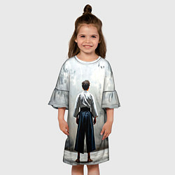 Платье клеш для девочки Боец айкидо на сером, цвет: 3D-принт — фото 2