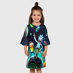 Платье клеш для девочки Рик и Морти на планете сказочных грибов, цвет: 3D-принт — фото 2