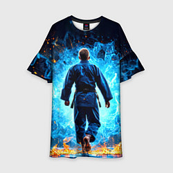 Платье клеш для девочки Дзюдоист в синем пламени, цвет: 3D-принт