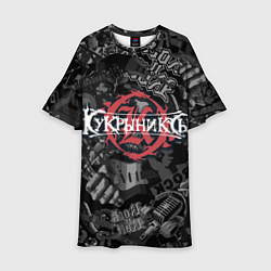 Платье клеш для девочки Кукрыниксы логотип на фоне гитар, цвет: 3D-принт