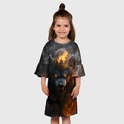 Платье клеш для девочки Волк в огне, цвет: 3D-принт — фото 2