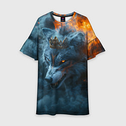 Платье клеш для девочки Волк в короне в огне, цвет: 3D-принт