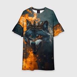 Платье клеш для девочки Злой волк в огне, цвет: 3D-принт
