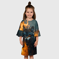 Платье клеш для девочки Злой волк в огне, цвет: 3D-принт — фото 2