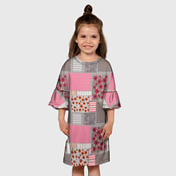 Платье клеш для девочки Розово-серые разноцветные лоскуты, цвет: 3D-принт — фото 2