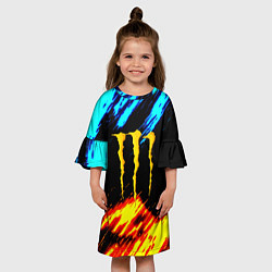 Платье клеш для девочки Monster energy текстура огненная, цвет: 3D-принт — фото 2