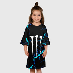 Платье клеш для девочки Monster energy неоновые молнии, цвет: 3D-принт — фото 2