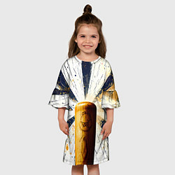 Платье клеш для девочки Бейсбольная бита на черно-белом, цвет: 3D-принт — фото 2