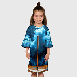 Платье клеш для девочки Бейсбольная бита в синем дыму, цвет: 3D-принт — фото 2