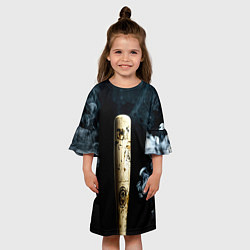 Платье клеш для девочки Бейсбольная бита на черном в дыму, цвет: 3D-принт — фото 2