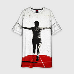 Платье клеш для девочки Прыжок в длину на белом, цвет: 3D-принт