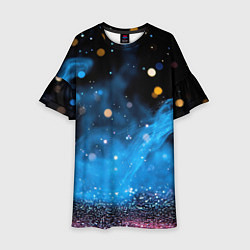 Платье клеш для девочки Синяя текстура бокке, цвет: 3D-принт