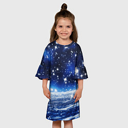 Платье клеш для девочки Космический синий абстрактный фон - текстура, цвет: 3D-принт — фото 2