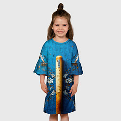 Платье клеш для девочки Бейсбольная бита на синем, цвет: 3D-принт — фото 2