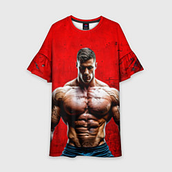 Платье клеш для девочки Бодибилдер на красном, цвет: 3D-принт
