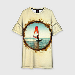 Платье клеш для девочки Виндсерфер на бежевом, цвет: 3D-принт