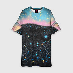 Платье клеш для девочки Блестящая текстура на черном, цвет: 3D-принт