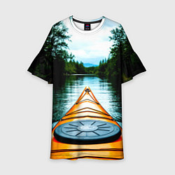 Платье клеш для девочки На байдарке в лесу, цвет: 3D-принт