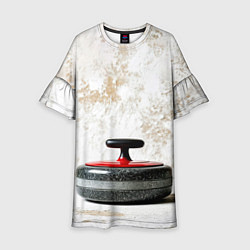 Платье клеш для девочки Камень для кёрлинга на белом, цвет: 3D-принт