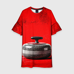 Платье клеш для девочки Камень для кёрлинга на красном, цвет: 3D-принт