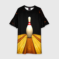 Платье клеш для девочки Кегля для боулинга на черном, цвет: 3D-принт