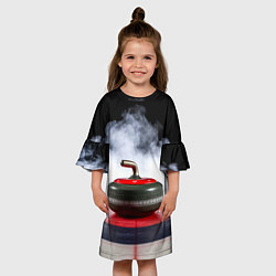 Платье клеш для девочки Кёрлинг и белый дым, цвет: 3D-принт — фото 2