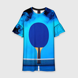Платье клеш для девочки Синяя ракетка пинг-понг в синем тумане, цвет: 3D-принт
