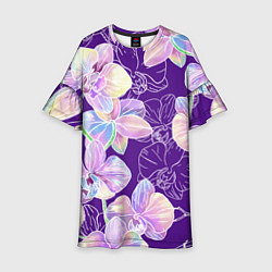 Платье клеш для девочки Японские акварельные орхидеи, цвет: 3D-принт