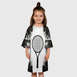 Платье клеш для девочки Теннисная ракетка в черно-белом, цвет: 3D-принт — фото 2