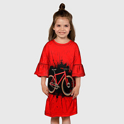 Платье клеш для девочки Трековый велосипед на красном, цвет: 3D-принт — фото 2