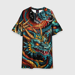 Платье клеш для девочки Татуировка дракона ирезуми, цвет: 3D-принт