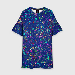 Платье клеш для девочки Синий с разноцветными брызгами, цвет: 3D-принт