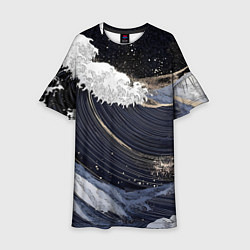Платье клеш для девочки Волны моря с блестками, цвет: 3D-принт