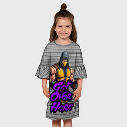 Платье клеш для девочки Мортал комбат скорпион, цвет: 3D-принт — фото 2