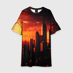 Детское платье Стилизованный город оранжевый закат