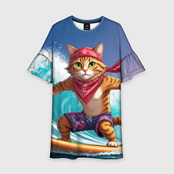 Платье клеш для девочки Кот на волне, цвет: 3D-принт