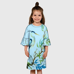 Платье клеш для девочки Акварельная цапля у пруда, цвет: 3D-принт — фото 2
