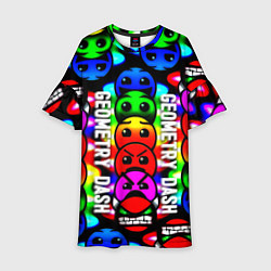 Платье клеш для девочки Geometry dash neon gradient, цвет: 3D-принт