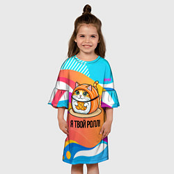 Платье клеш для девочки Я твой ролл, цвет: 3D-принт — фото 2
