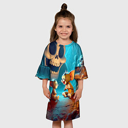 Платье клеш для девочки Том общается с Джерри в ночь на хэллоуин, цвет: 3D-принт — фото 2