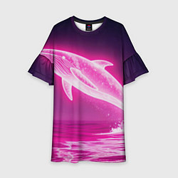 Платье клеш для девочки Кит неоновый, цвет: 3D-принт